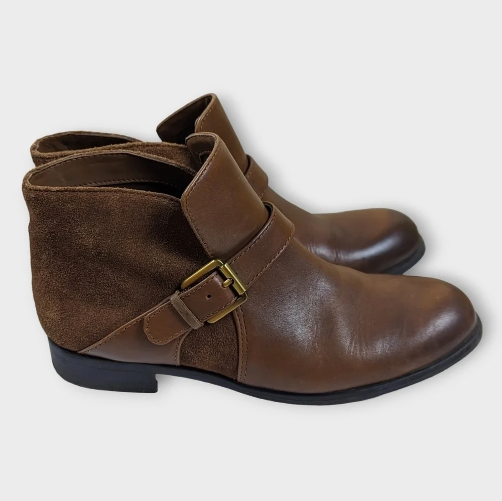Women’s Brown Leather Buckle Ankle Boot